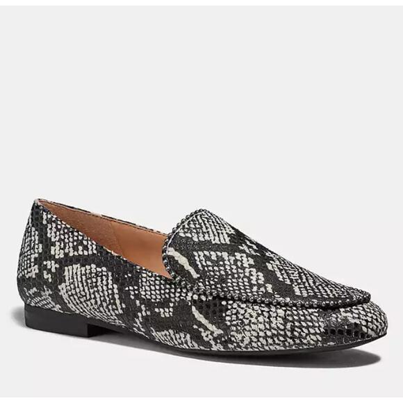 COACH Harper Studded Loafers Snake Skin Print Flat Slip Black Women's Size 8.5 - Picture 1 of 7